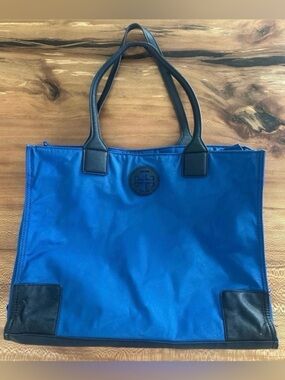 Tory Burch Ella Packable Nylon 
Tote Jelly Blue with Navy Blue  Trim Logo